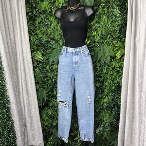 BETRO SIMONE Jeans Women 26 Blue Denim Distressed Button Fly Straight Pants 2273